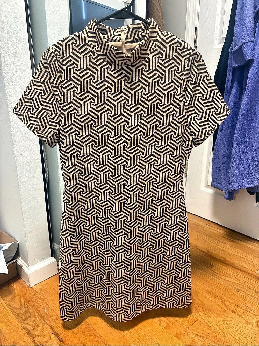 Geo Print Mini Dress-Taupe/Brown